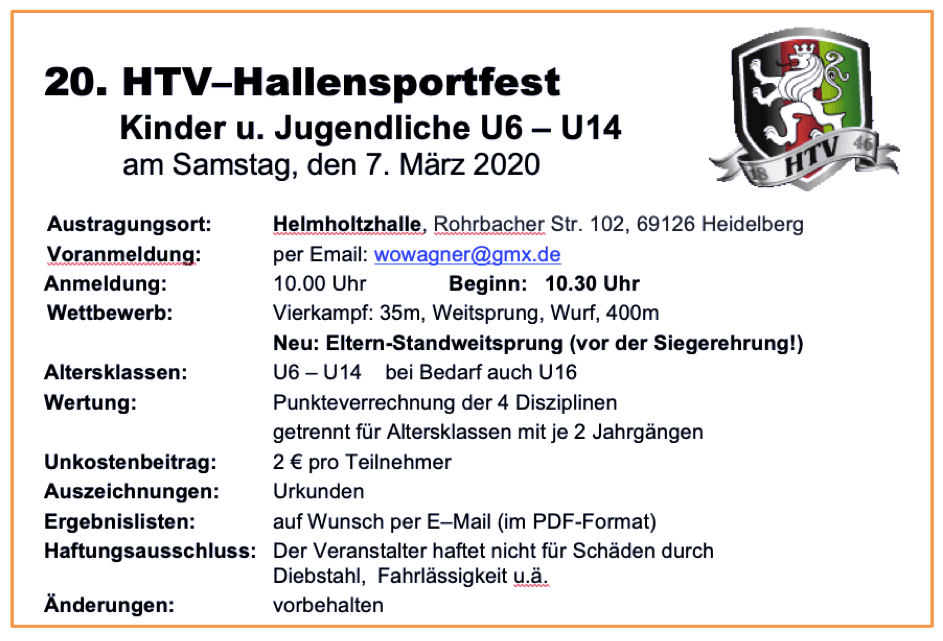 Leichtathletik: Hallensportfest am 07.03.2020